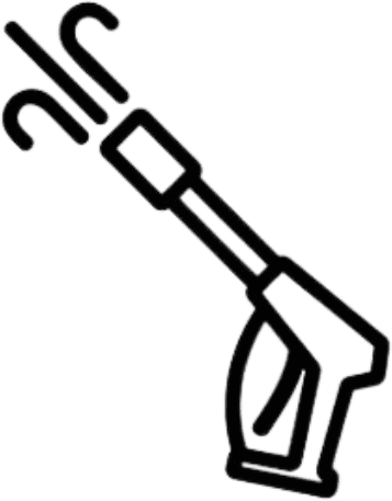 Outline of a fuel pump nozzle with two curved arrows on top, indicating the flow of fuel.