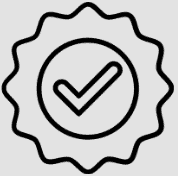 A circle with a wavy edge contains an inner circle featuring a checkmark.